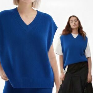 Anthropology Oversized Cobalt Blue Rib Knit V Neck Vest One Size